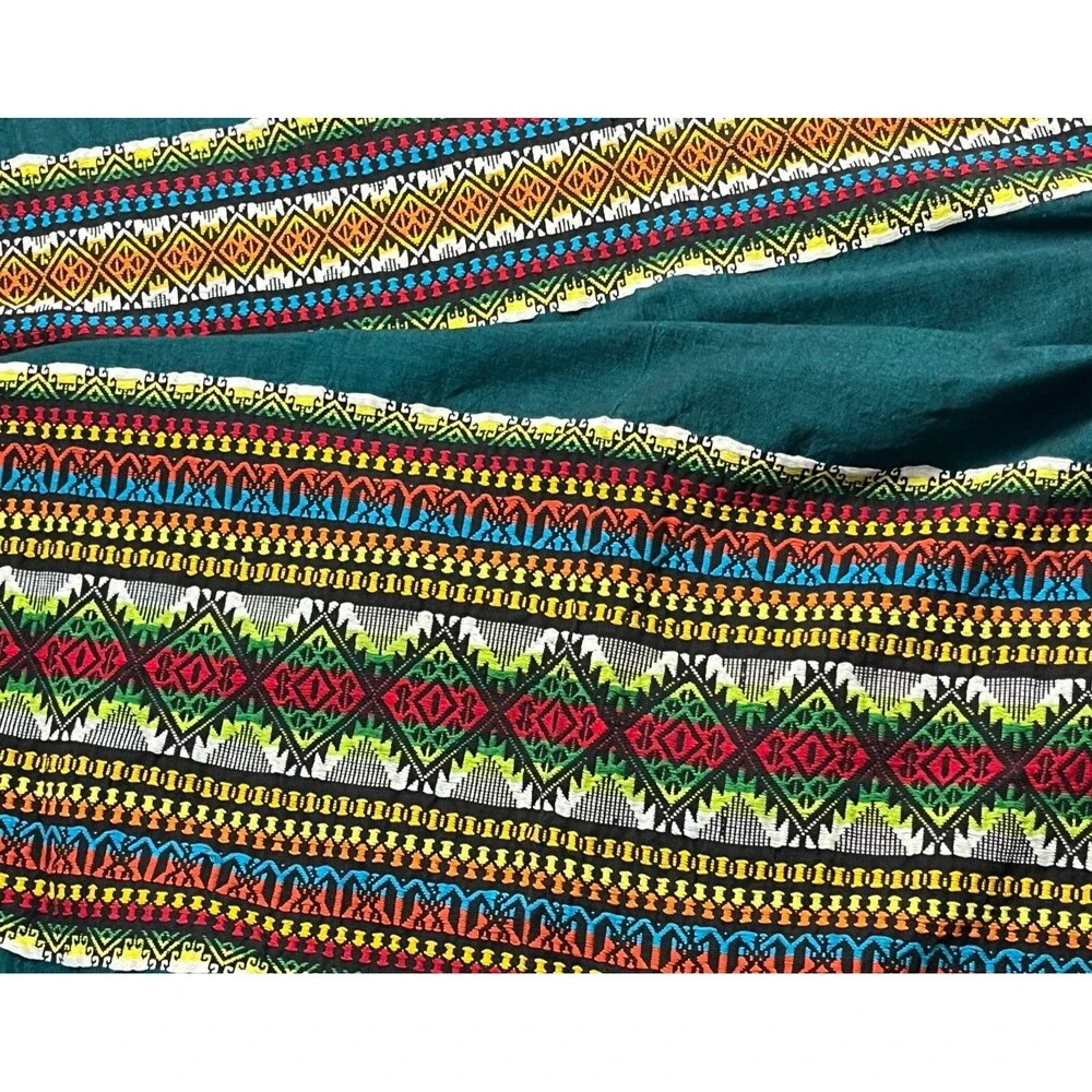 Southwestern Boho‎ Embroidered Table Runner Green Geometric Topper Cotton 154X36